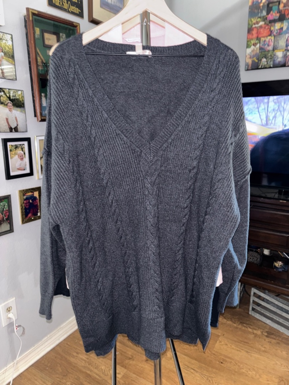 Philosophy Cable Knit Sweater-Charcoal Gray